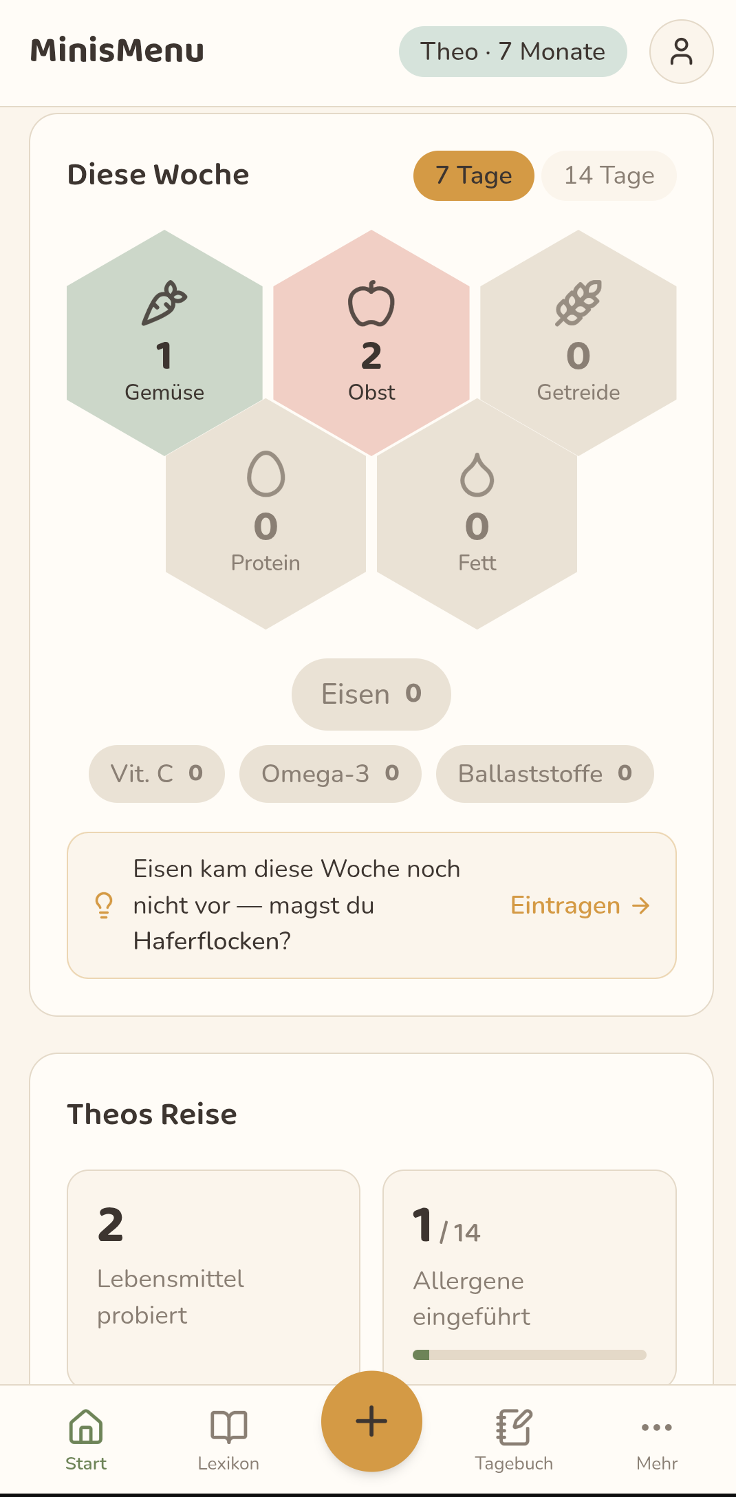 Dashboard mit Wochenbalance-Wabe und Heute-Empfehlung